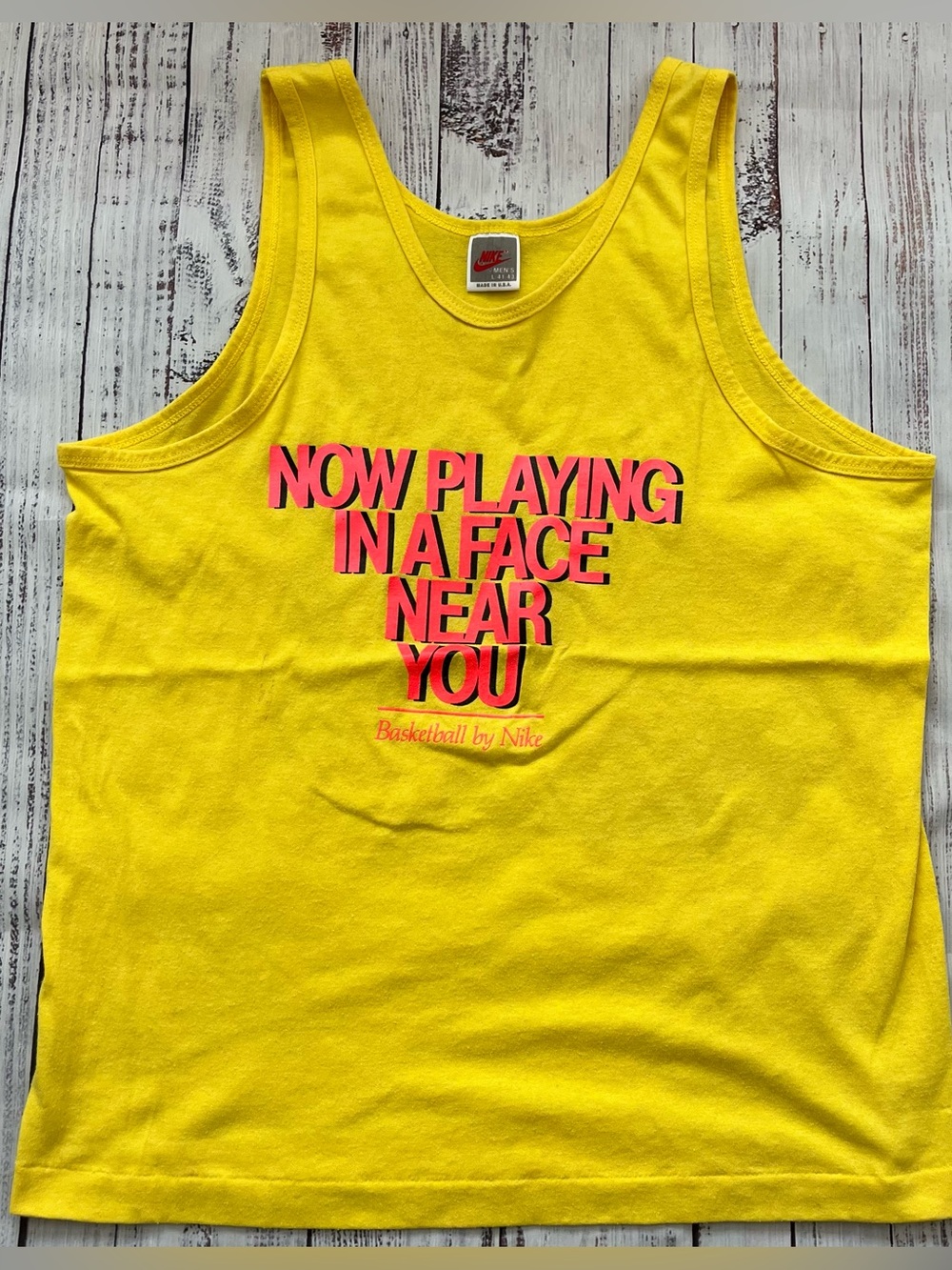 Nike Vintage 80s Tank Basketball Now Playing In A Face Near You Yellow Neon USA